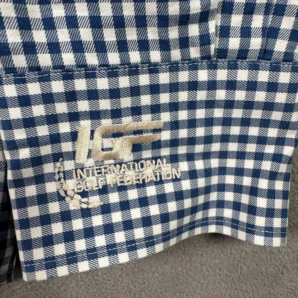 Peter Millar Shirt Mens L Blue Check Nanoluxe Long Sleeve Button Down IGF Preppy